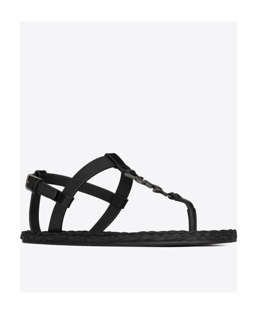 Saint Laurent Cassandra Monogram-logo Sandals In Black