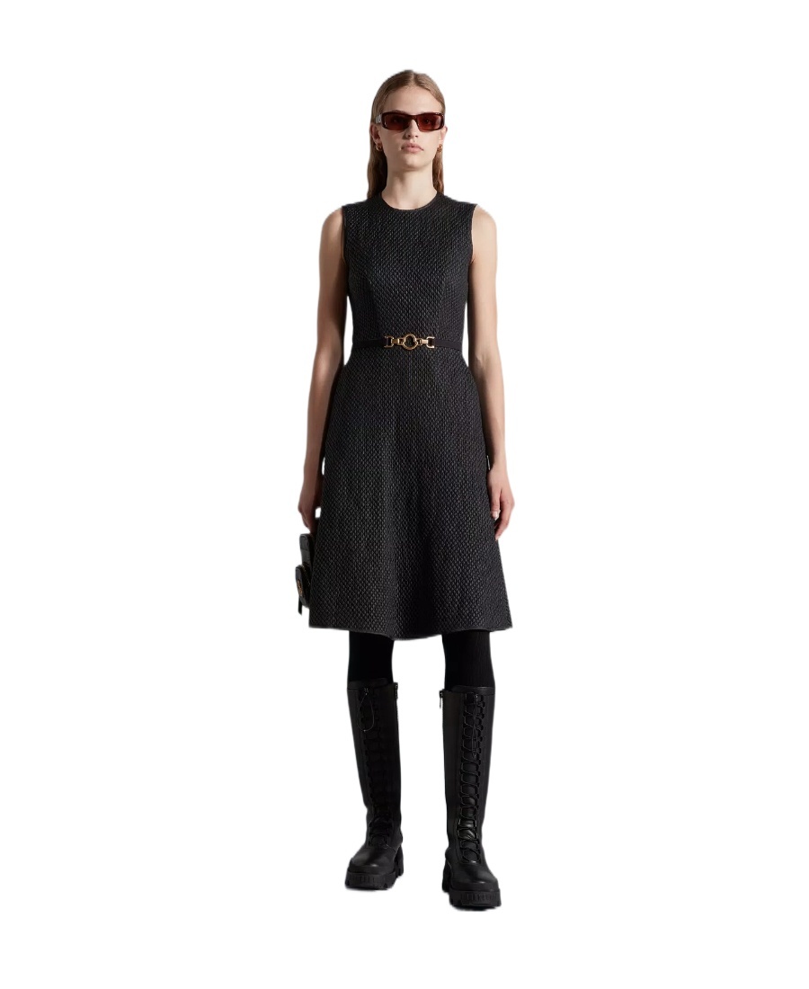 Moncler Quilted Sleeveless Flared Dress In Black