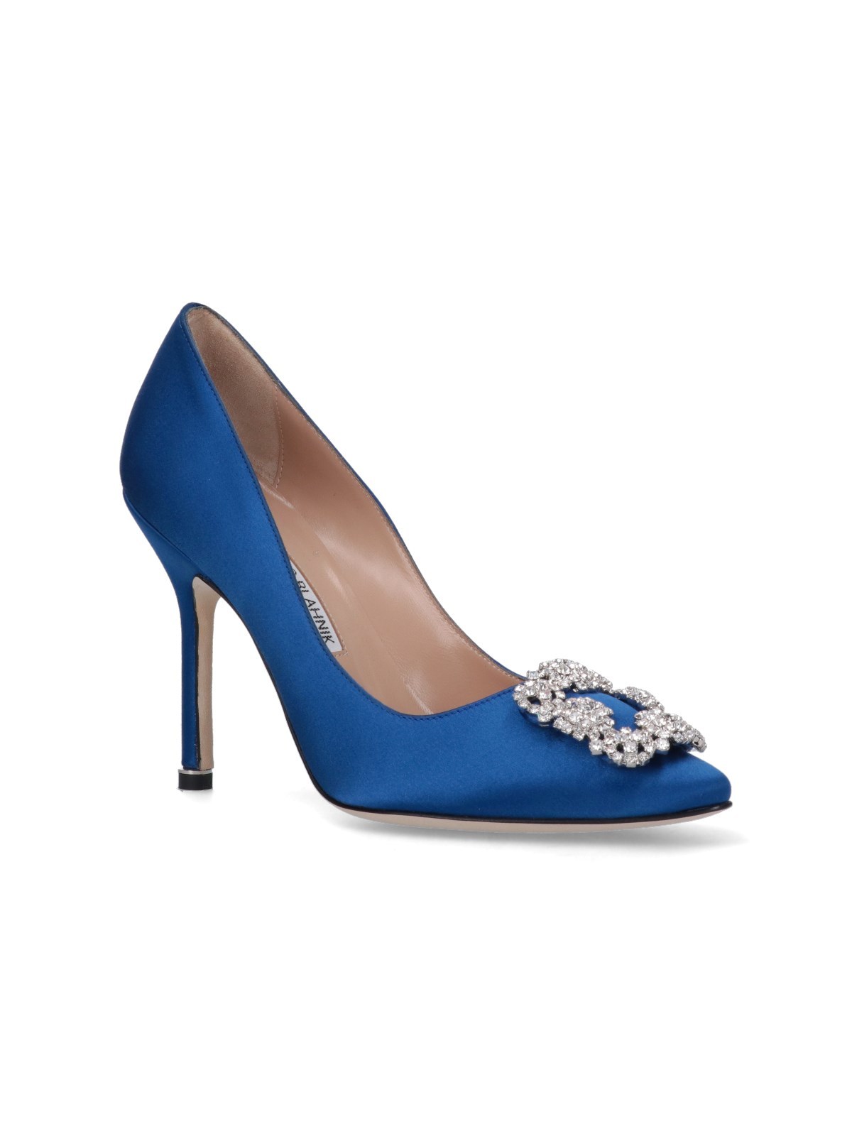 Manolo Blahnik Satin Hangisi 105 Pumps With Jewel Embellishment In Blue