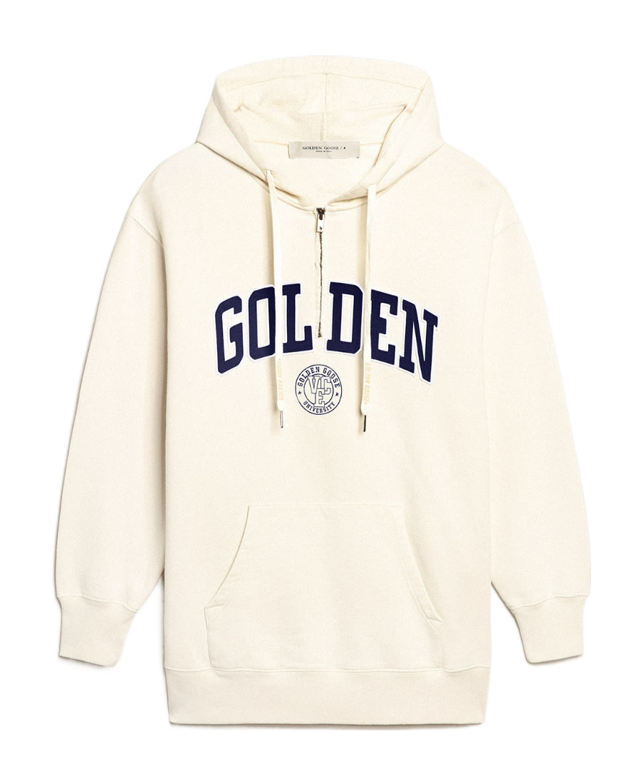Golden Goose White Sweatshirt Dress With Hood And Golden Patch In White