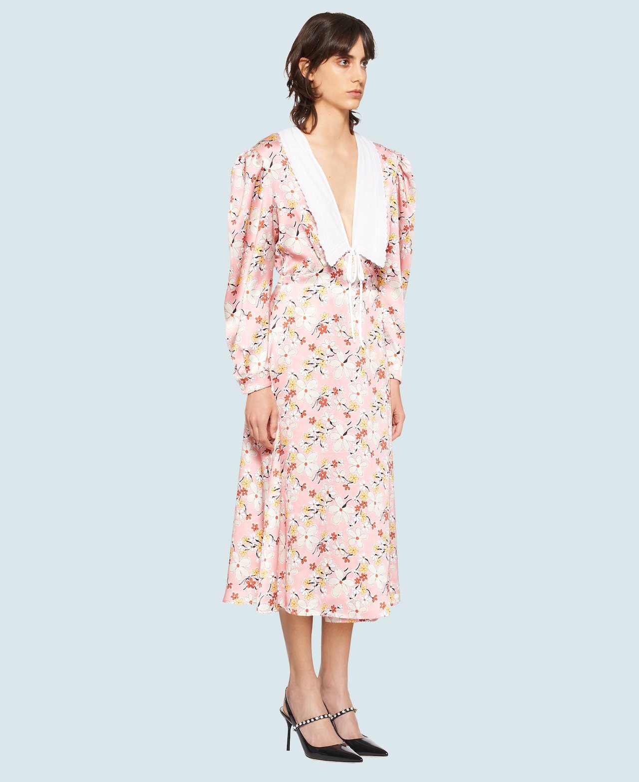 Miu Miu Sable Satin Dress With Floral Print In Pink