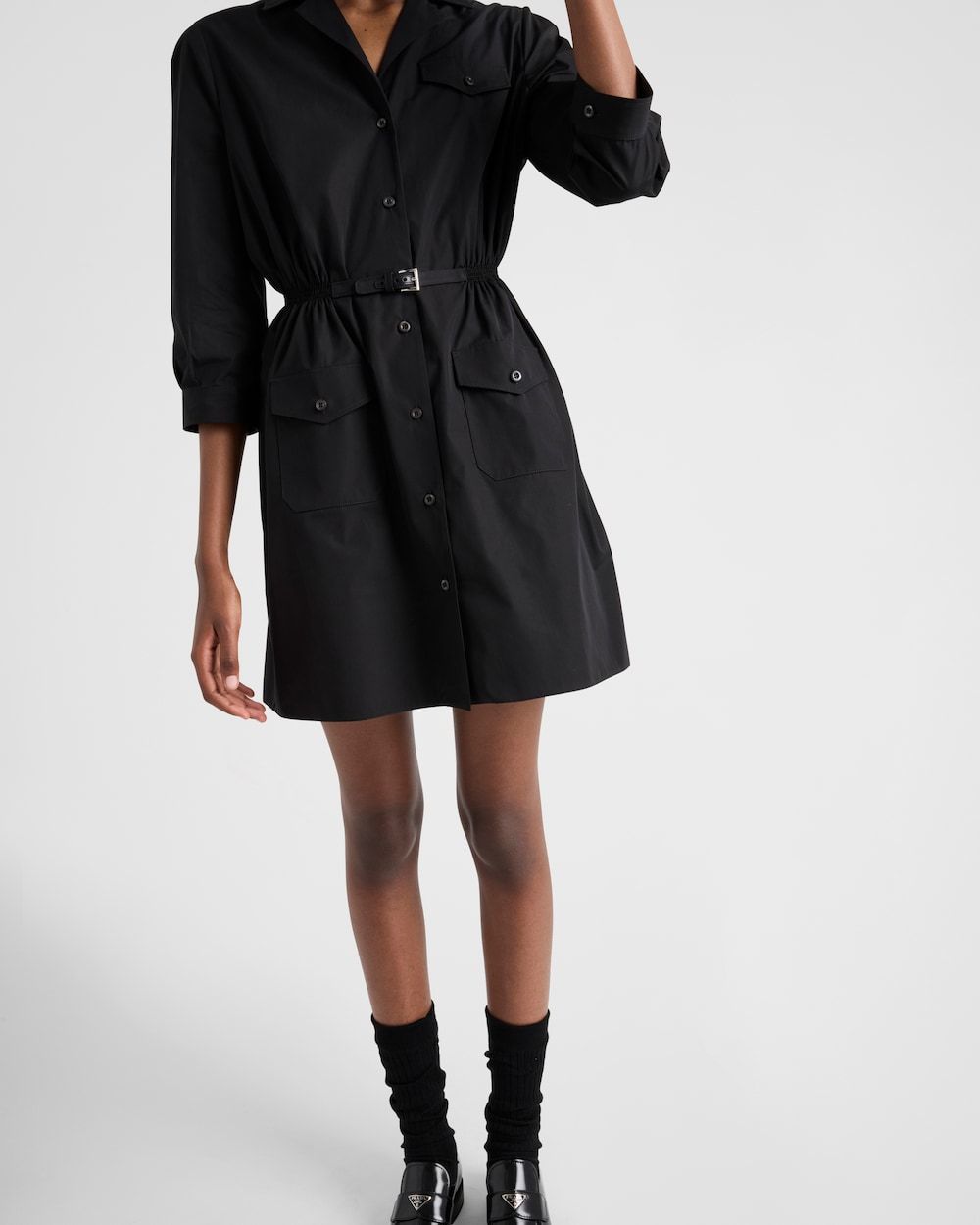 Prada Poplin Mini Dress In Black