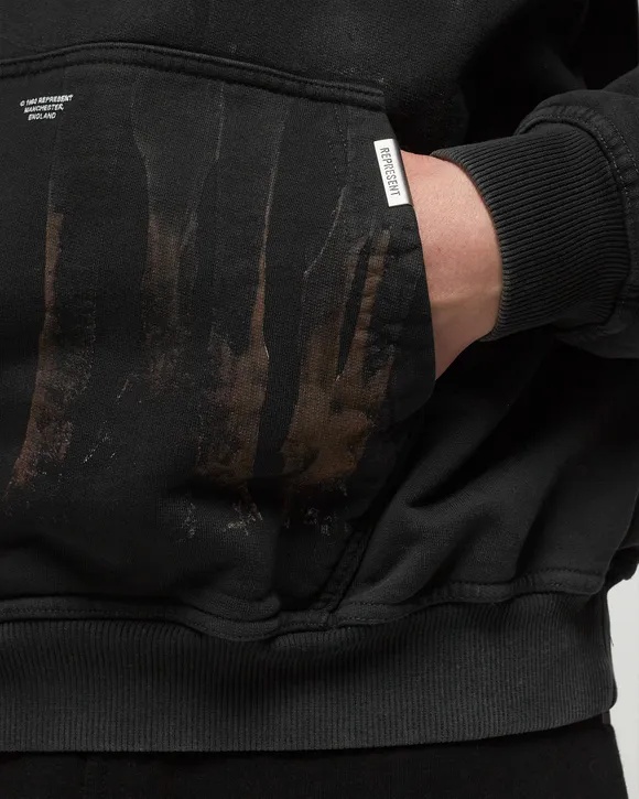 Represent Black Hoodie With Fixed Hood And Maxi Print On The Front In Cotton Man In Black