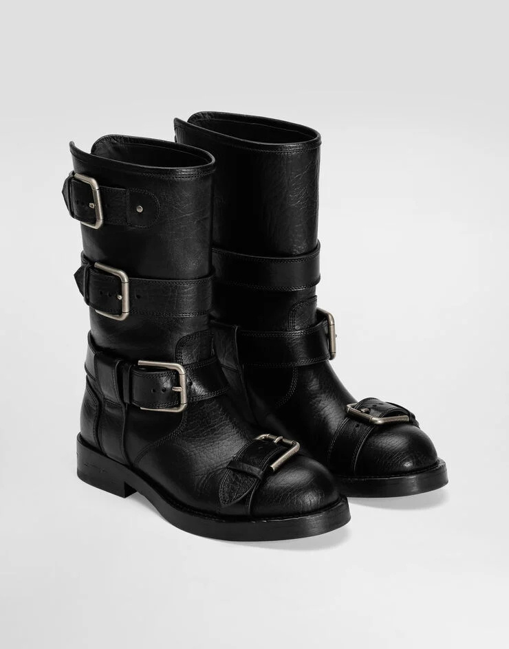 Dolce & Gabbana Stylish Mid-calf Round Toe Chunky Heel Boots In Black