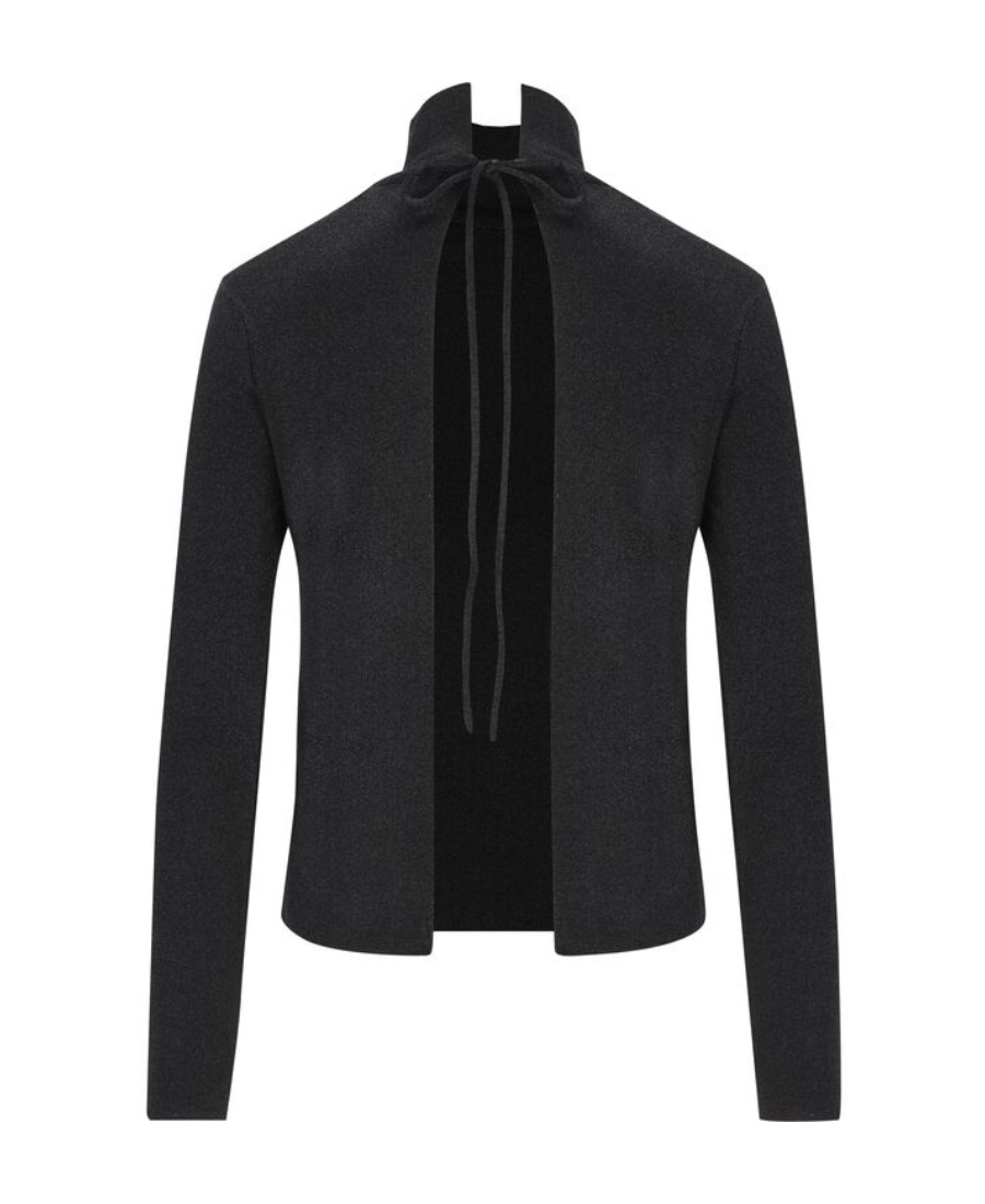 Fendi Long-sleeved Sweater With Vertical Collar In Black