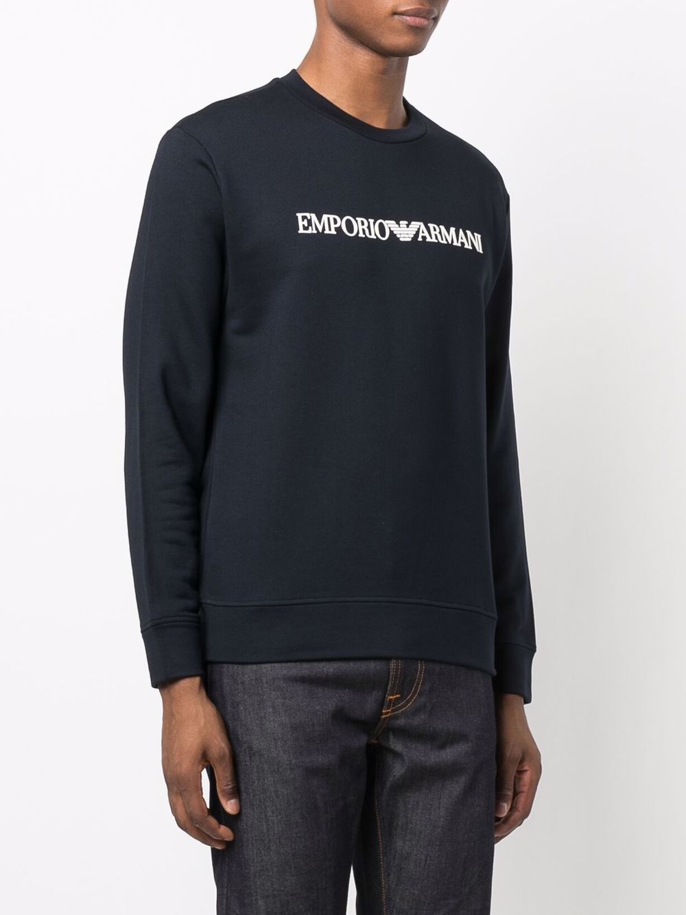Emporio Armani Cotton Blend Crewneck Sweatshirt In Black
