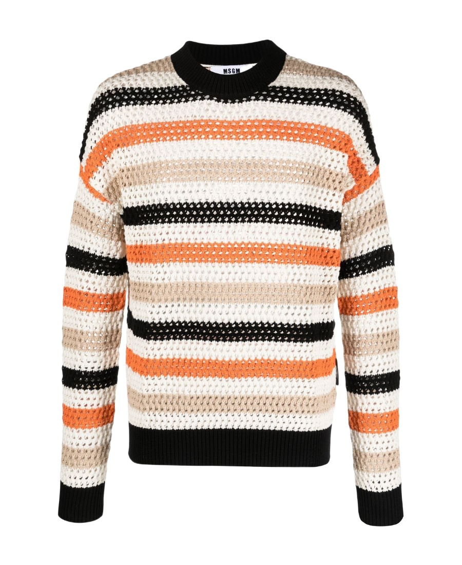Msgm Horizontal-stripe Crew-neck Sweater In White