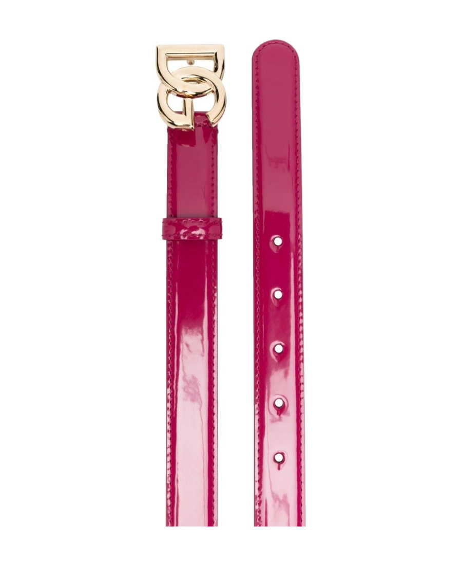 Dolce & Gabbana Logo Calf Patent Leather Belt Perforated Holes In Nude
