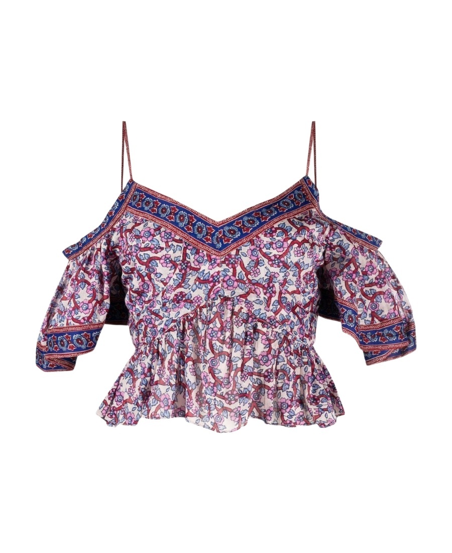 Isabel Marant Étoile Garuva Cold-shoulder Cropped Printed Cotton-voile Top In Multicolor