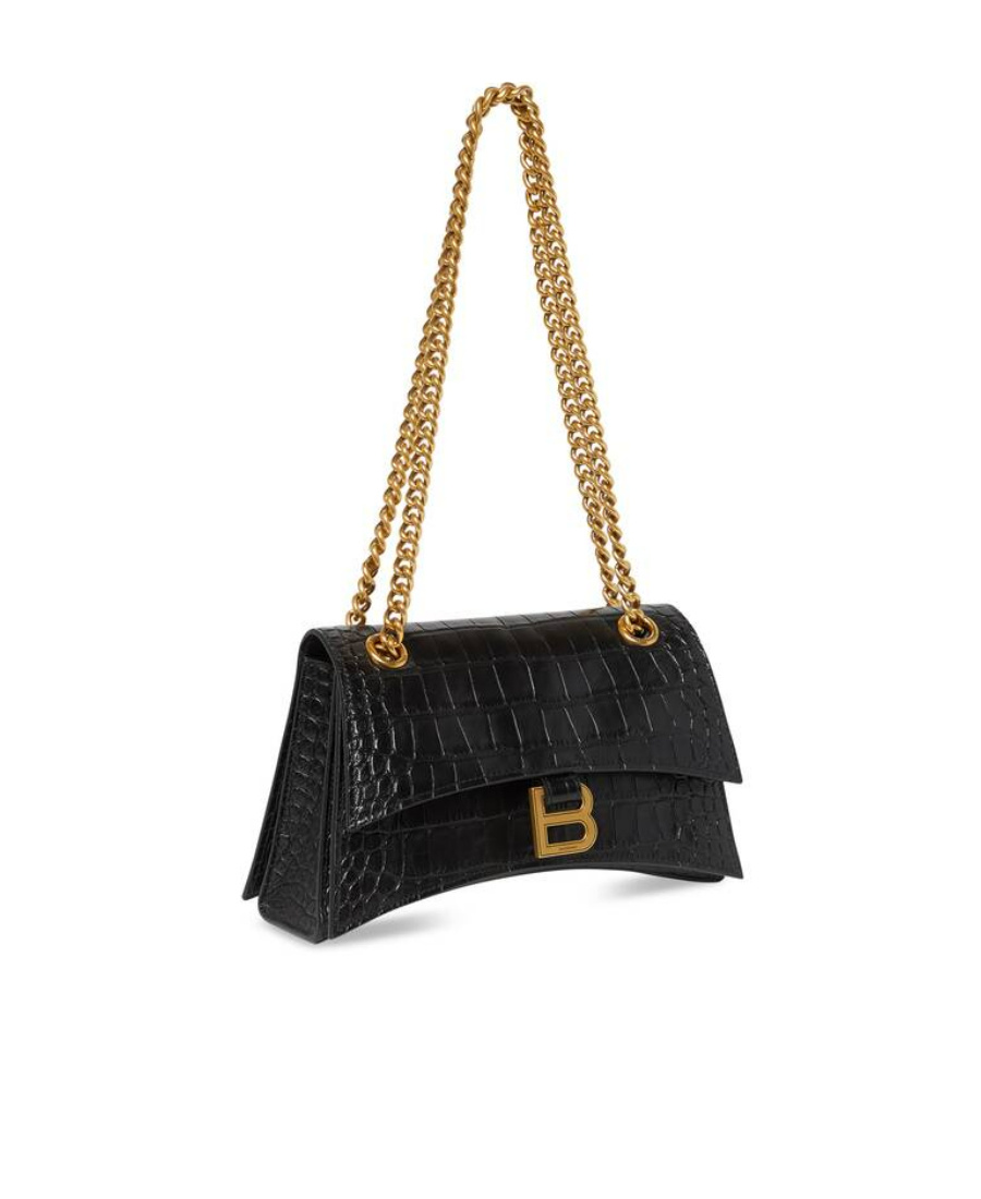 Balenciaga Crush Crocodile-embossed Crossbody Bag In Black