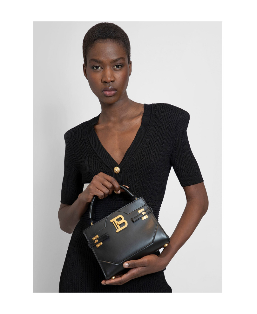 Balmain B-buzz 22 Top Handle Leather Bag In Black