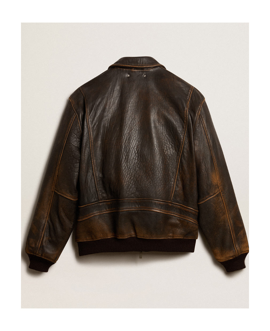 Golden Goose Louis Leather Aviator Jacket In Black