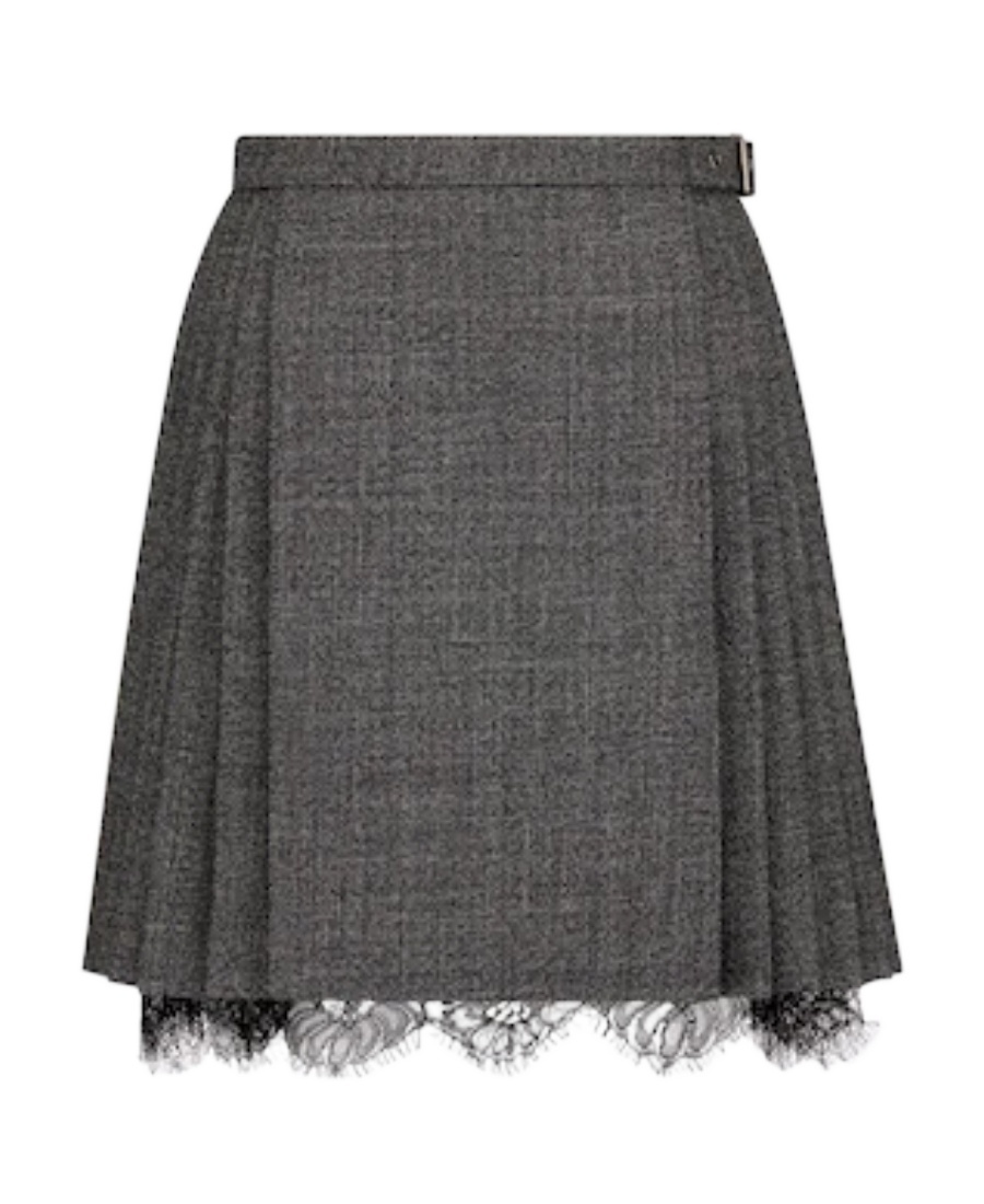 Dior Wallet Pleated Wool Skirt In Black