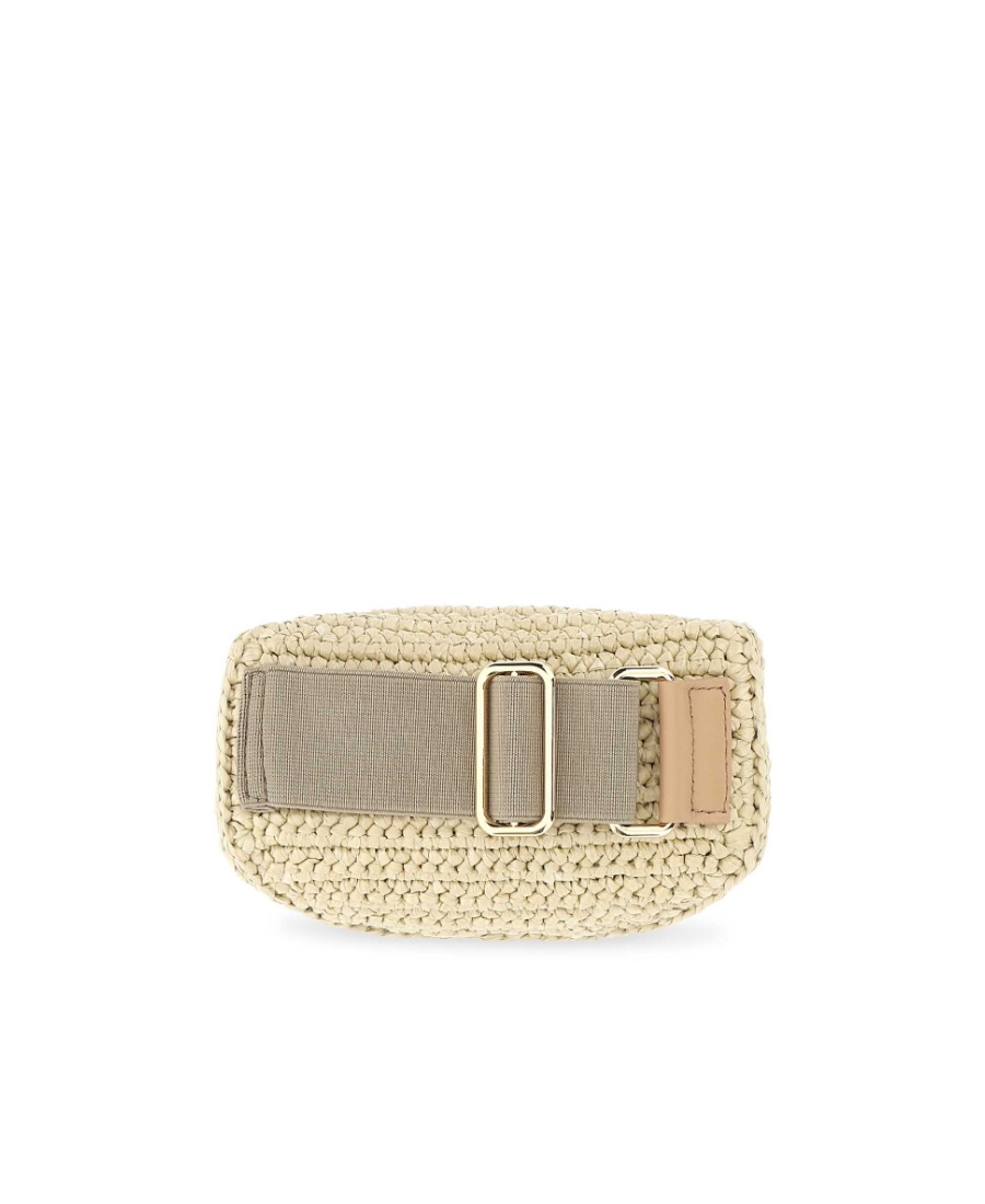 Prada Raffia Wrist Pouch With Adjustable Fabric Strap In Nude