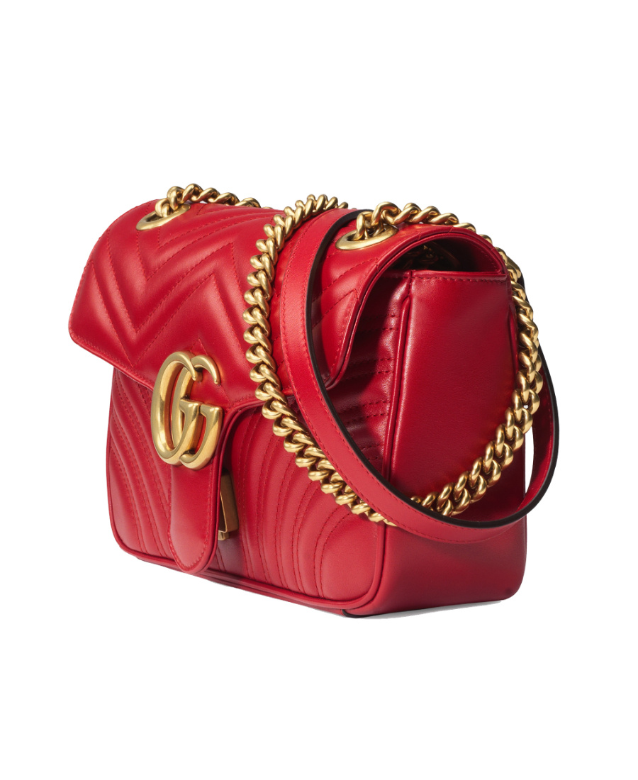 Gucci Red Leather Chevron Quilted Shoulder Handbag For Women In Red