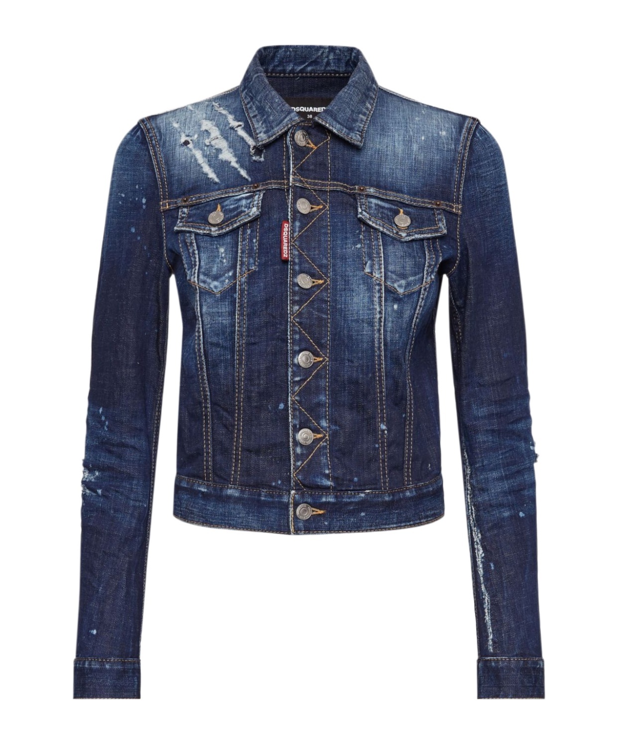 Dsquared2 Distressed Denim Jacket Buttoned Cuffs In Blue