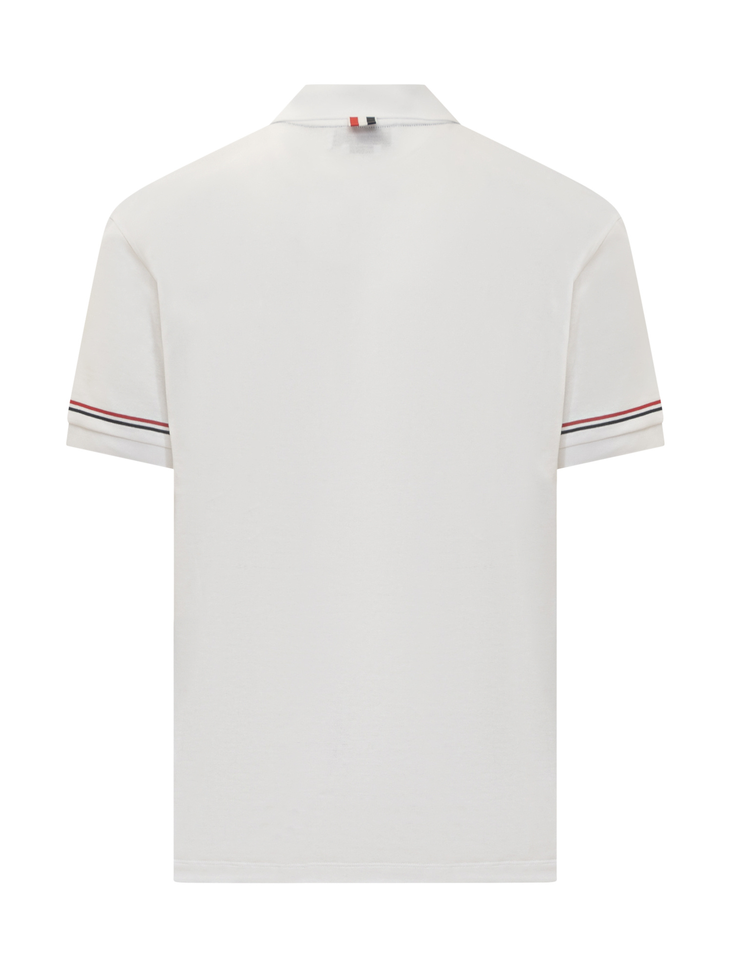 Thom Browne Short-sleeved Navy Polo Shirt With Patch In White