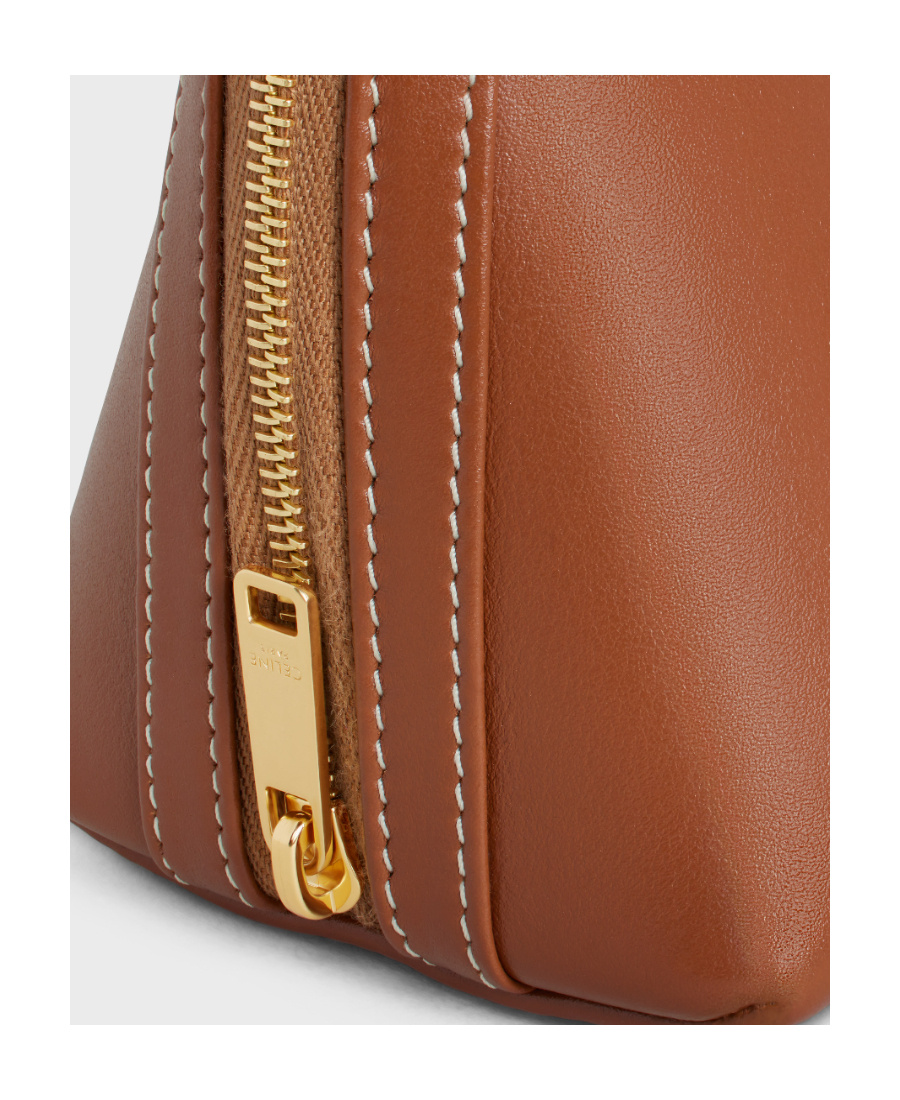 Celine Triomphe Leather Clutch On Chain In Brown