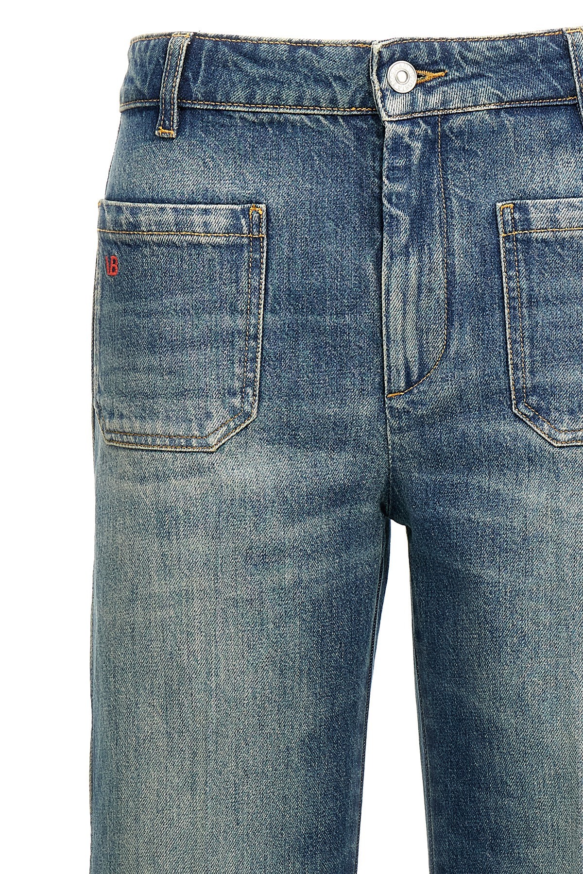 Victoria Beckham High Rise Wide Leg Alina Jeans In Washed Blue In Blue