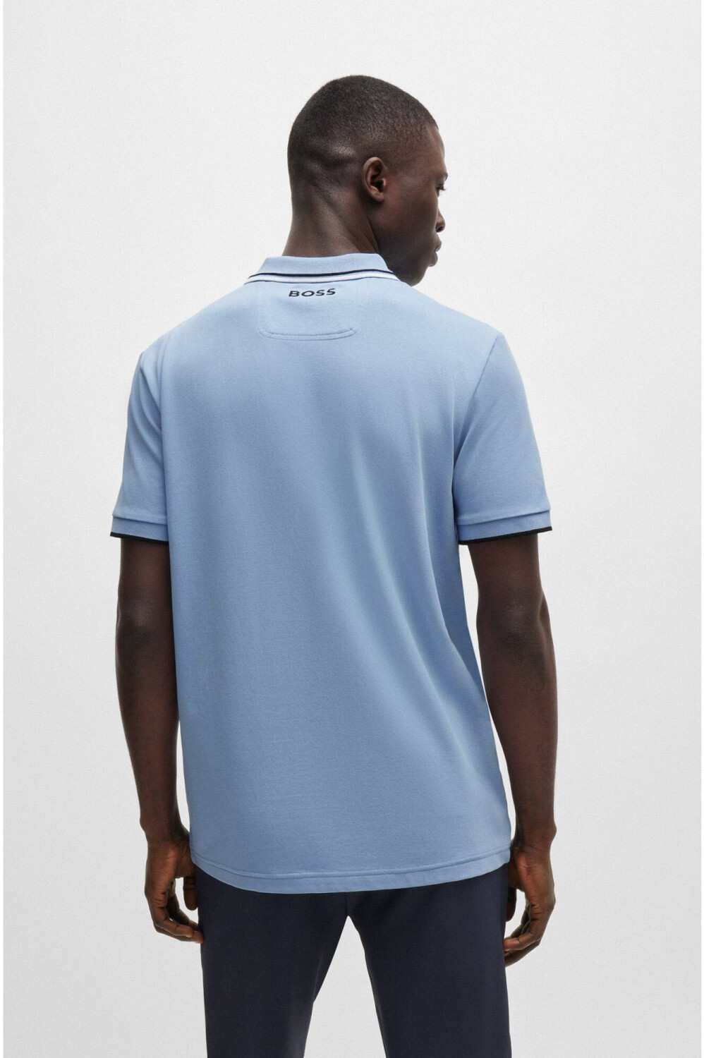 Hugo Boss Stretch-cotton Polo Shirt With Striped Tape Inserts In Blue