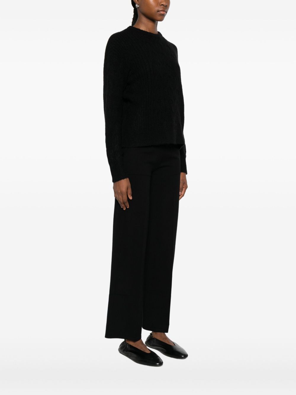 Twinset Cable-knit Crew-neck Top In Black