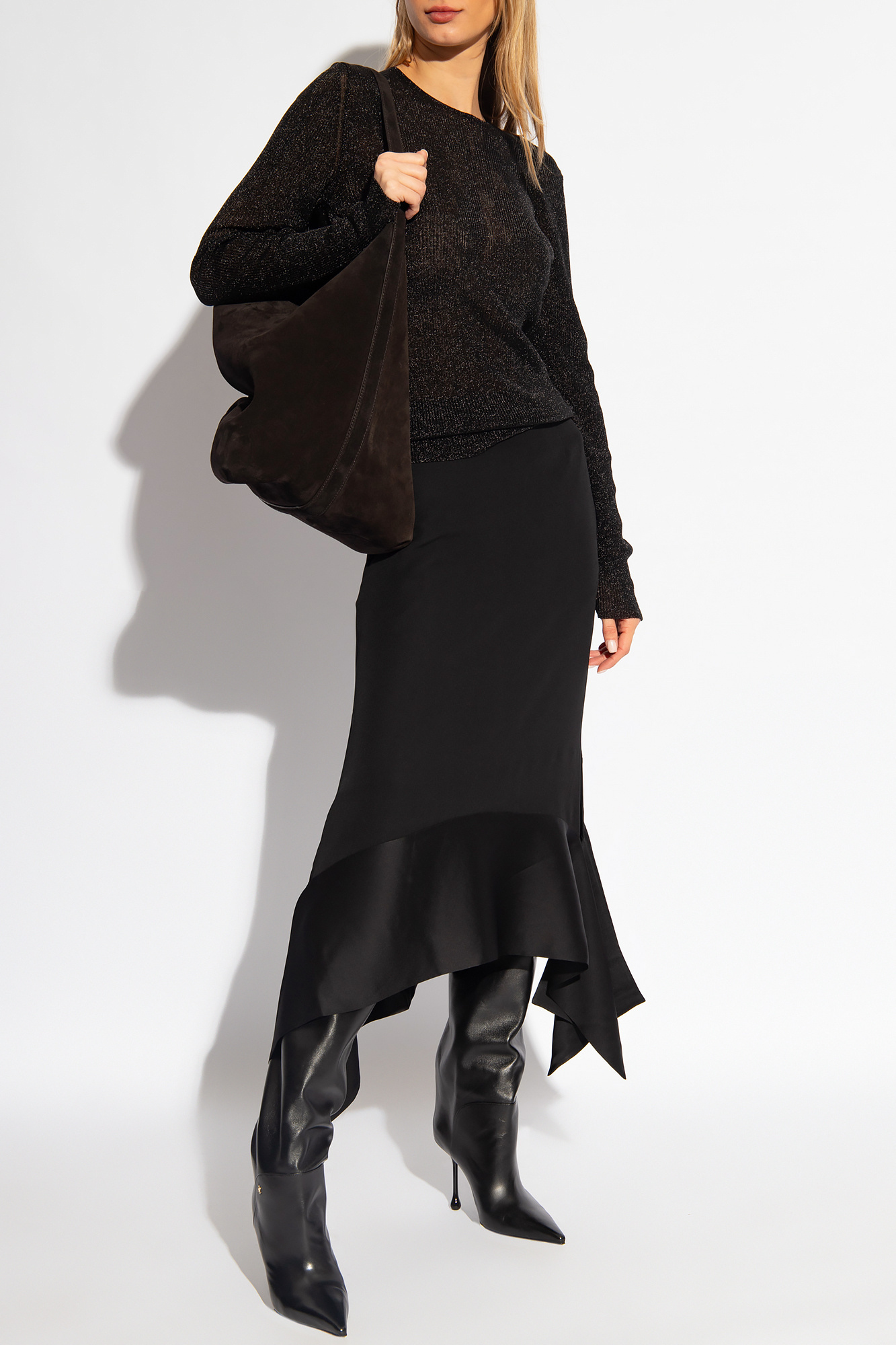 Totême Metallic Ribbed-knit Jumper In Black