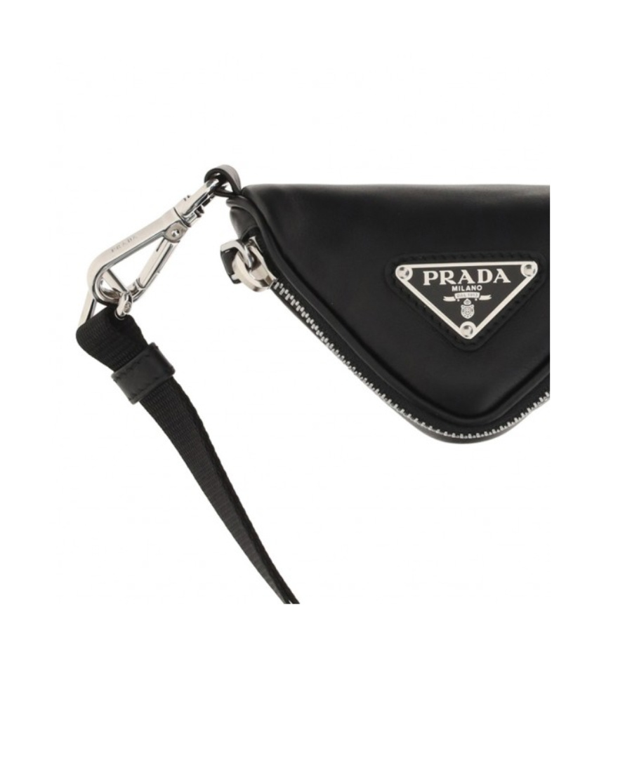 Prada Triangular Leather Pouch In Black