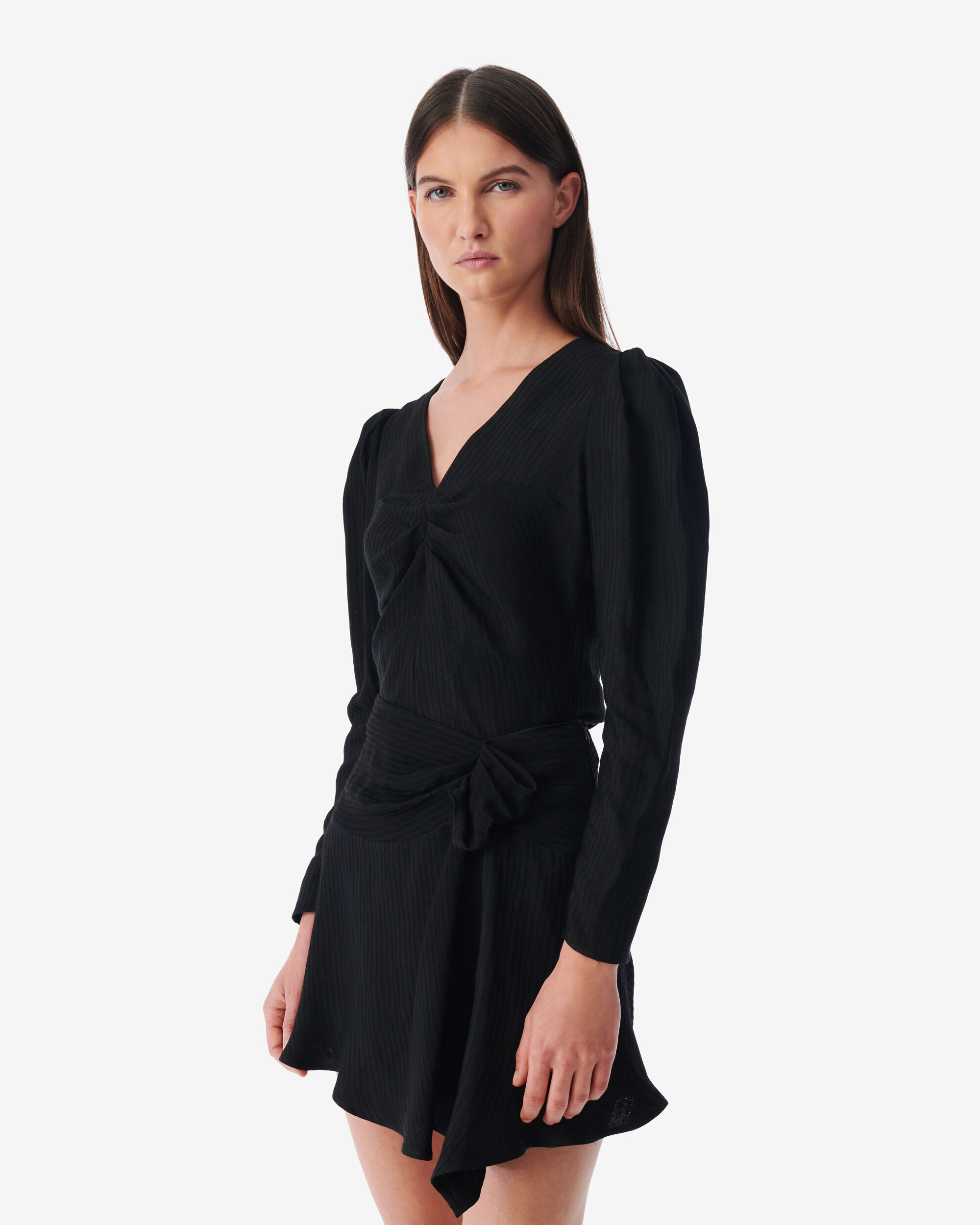 Iro Imae Striped Short V-neck Blouse In Black