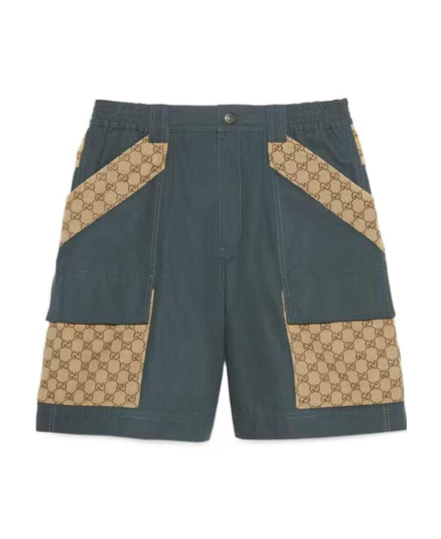 Gucci Cotton Canvas Bermuda Short With Gg Inserts In Black