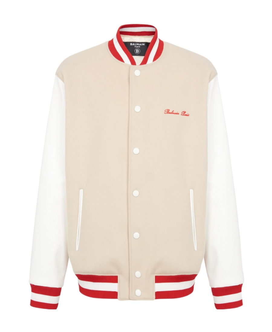 Balmain Bomber Jacket With Logo Embroidery In Nude