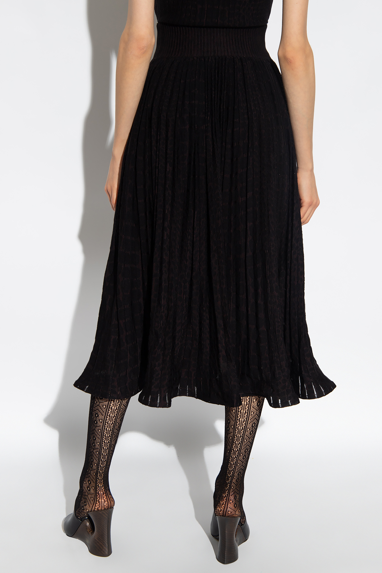 ALAÏA PLEATED KNITTED MIDI SKIRT