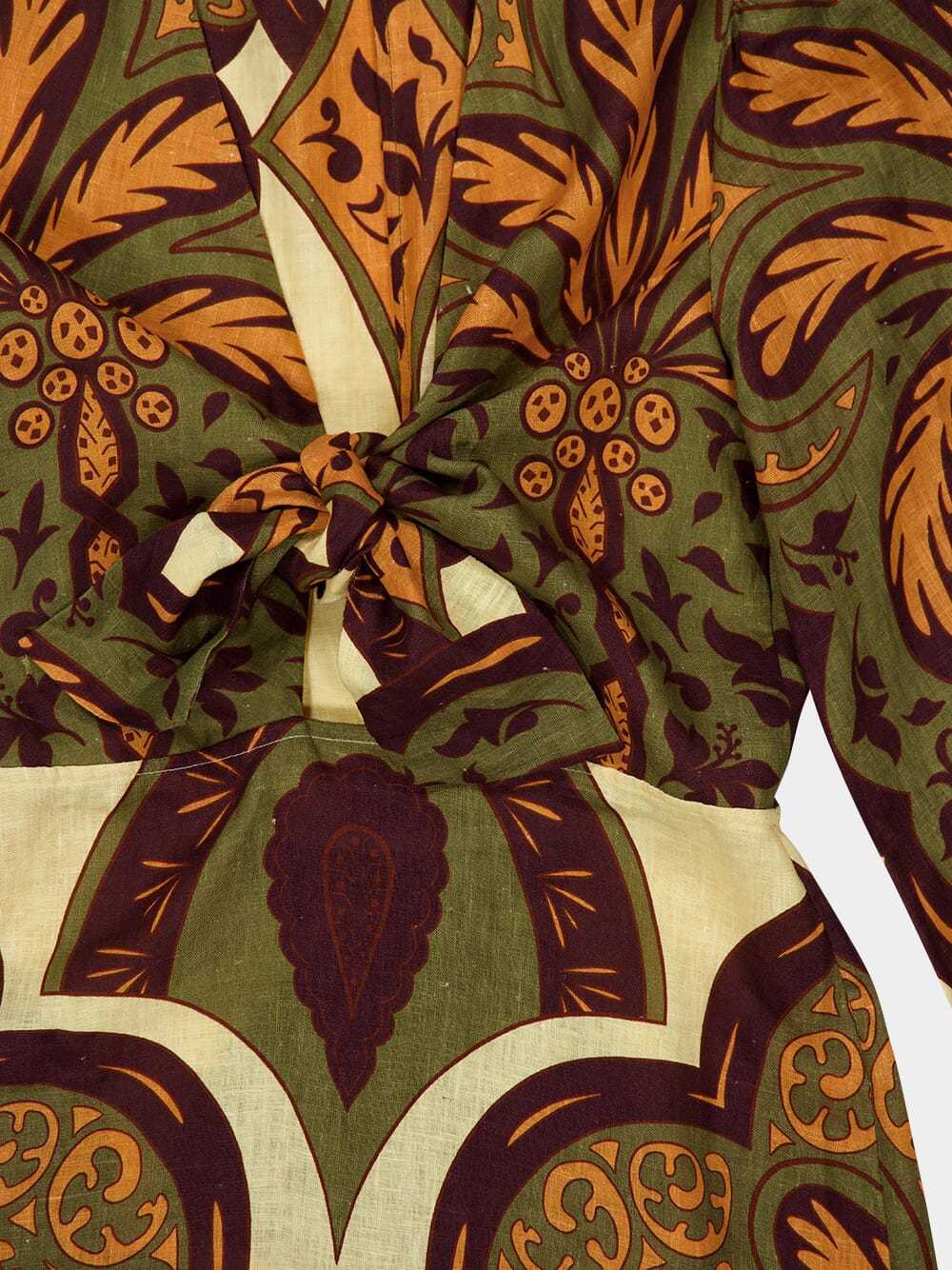 Johanna Ortiz Across Paradise Printed Linen Midi Dress In Brown