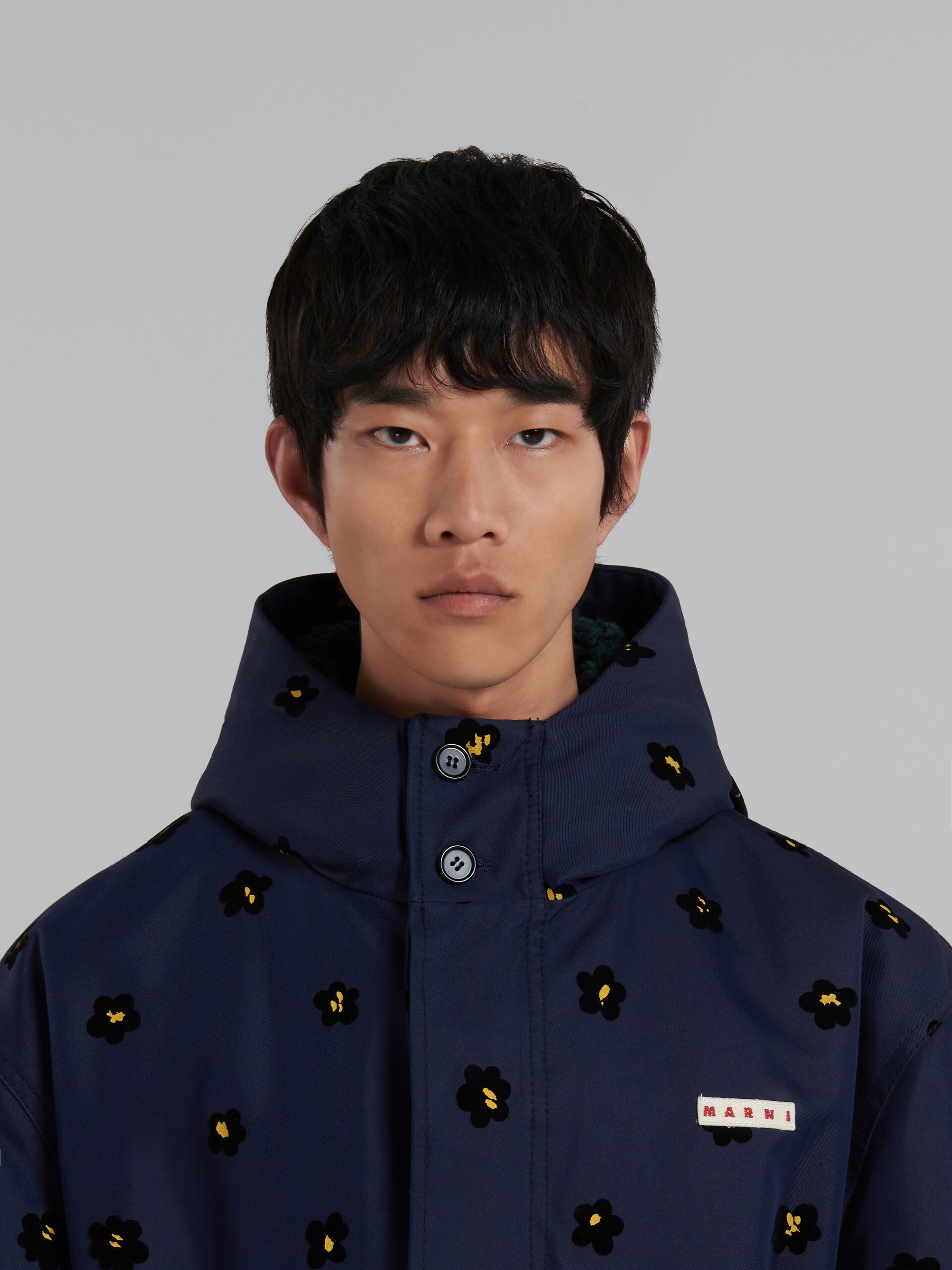 Marni Draft Flower Parka Coat In Black