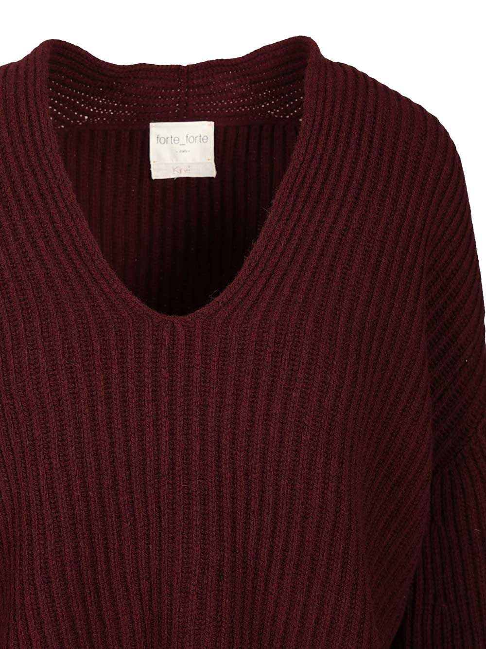 Forte Forte Long-sleeved V-neck Sweater In Burgundy