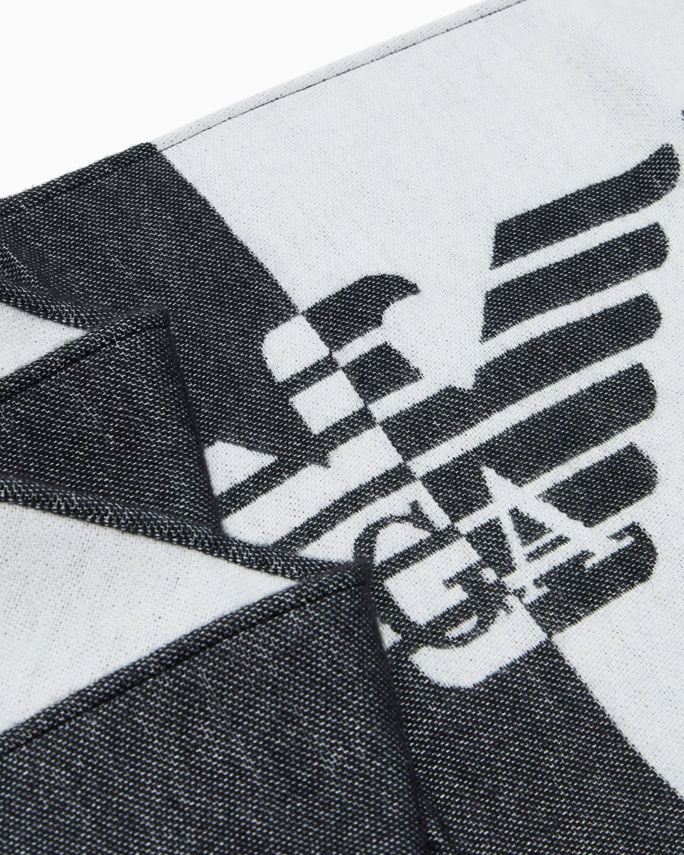 Emporio Armani Two-tone Wool-blend Scarf With Oversized Logo In Blue