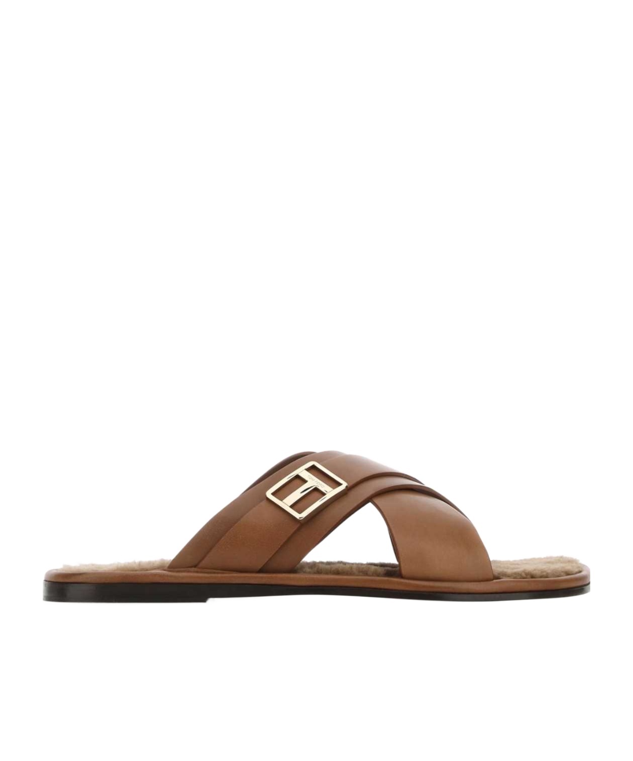 Tom Ford Logo Plaque Crossover Strap Sandals In Brown