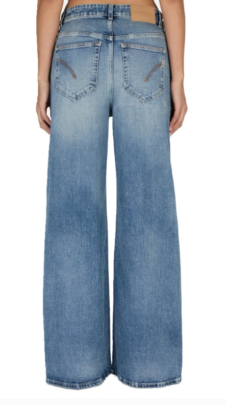 Dondup Wide-leg Vintage Wash Jeans In Recycled Stretch Denim In Blue