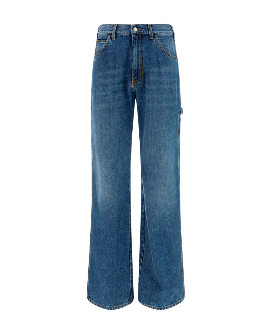 Alexander Mcqueen Embroidered-logo Wide-leg Utility Jeans In Blue