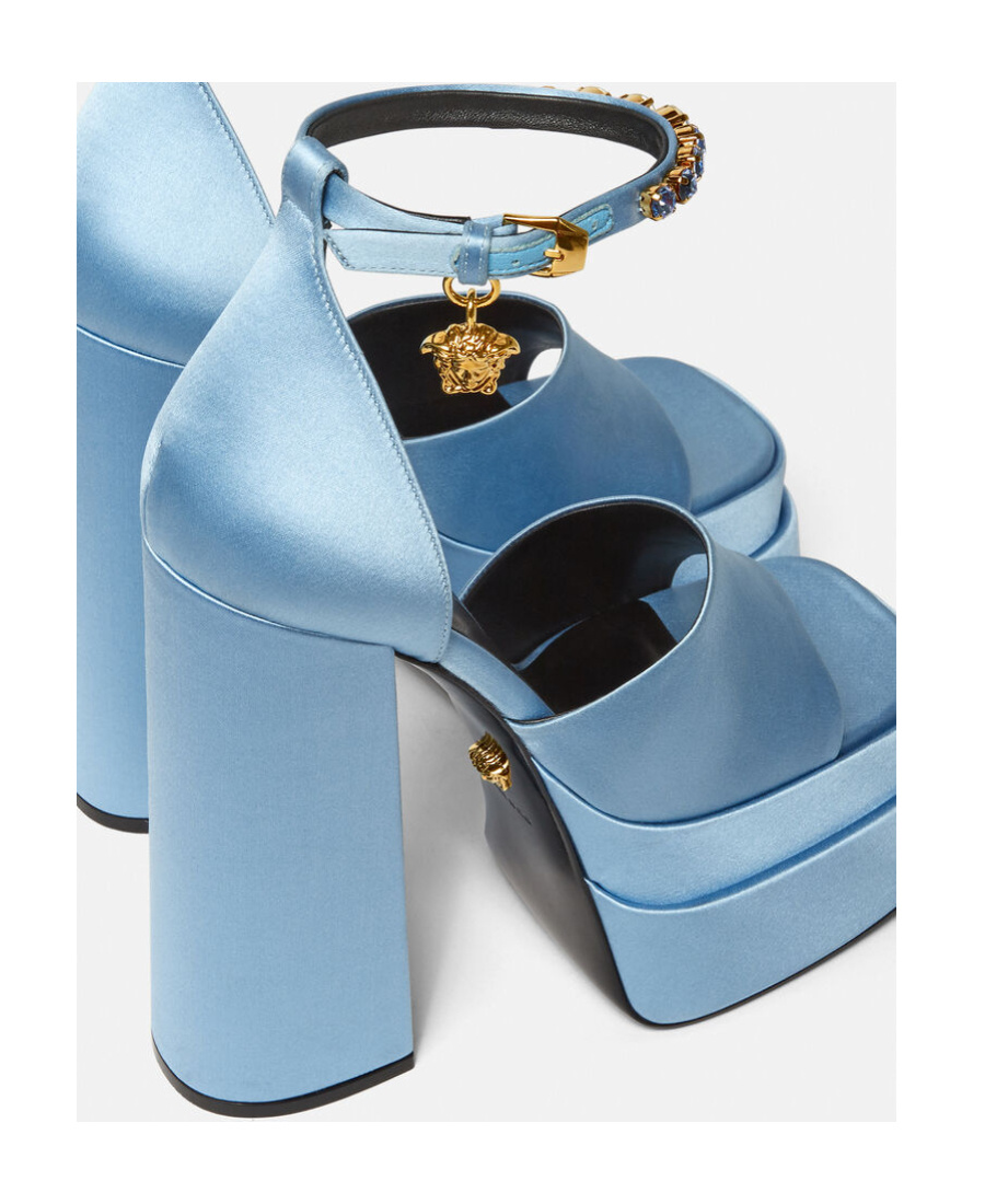 Versace Medusa Charm Platform Sandals In Blue