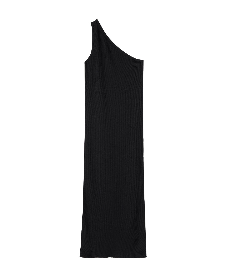 Shop Totême One-shoulder Ribbed-knit Dress In Black