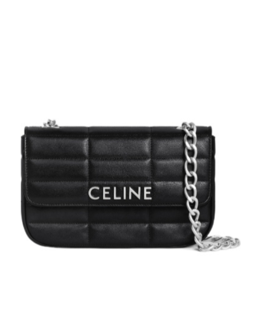 Celine Matelasse Monochrome Chain Shoulder Bag In Black