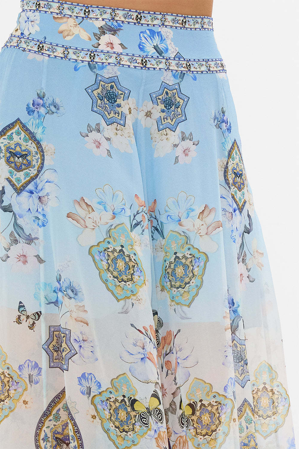 Camilla Sheer Wide Leg Pant Al Manial Palace Memoirs In Blue