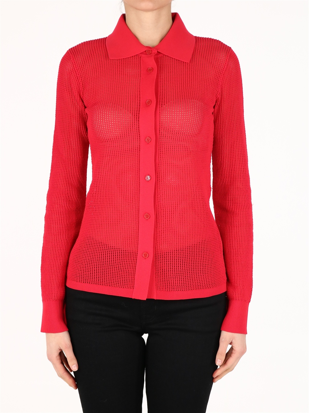 Bottega Veneta Mesh Buttoned Cardigan In Red