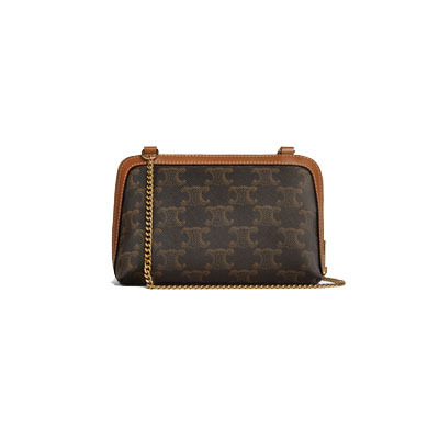 CELINE CLUTCH WITH CHAIN IN TRIOMPHE CANVAS AND LAMBSKIN