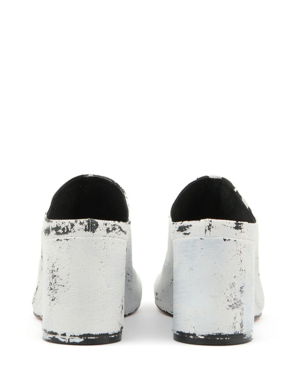 Mm6 Maison Margiela Distressed Leather Wedge Heel Slippers In Black And White