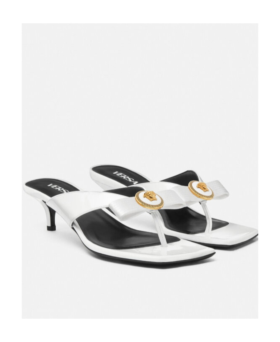 Versace Woman Thong Sandal Off White Size 7 Calfskin In White