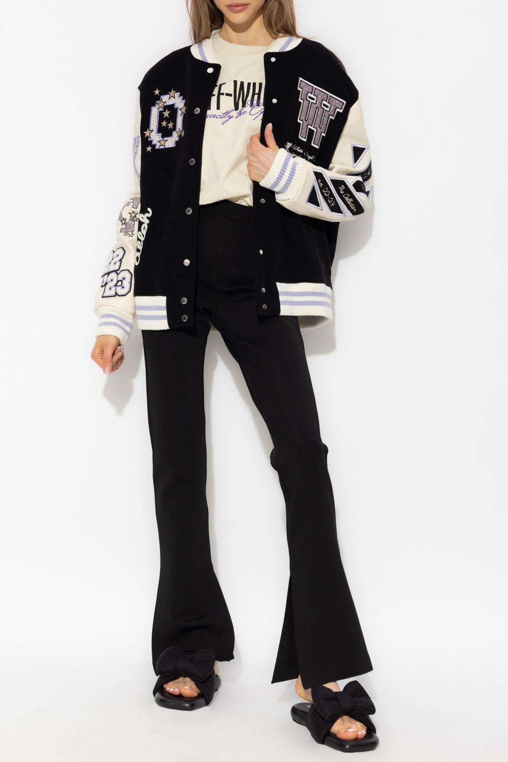 Off-white Varsity Bomber Jacket With Patches In Black