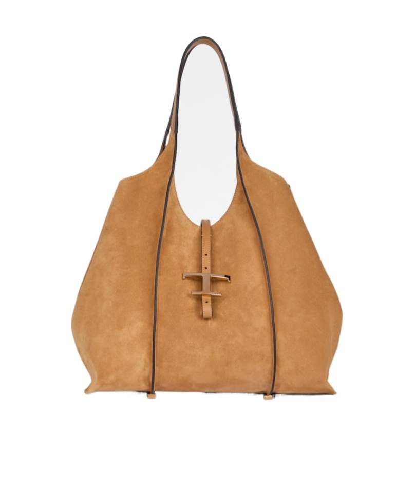 Tod's T Timeless Medium Suede Shoulder Bag In Brown