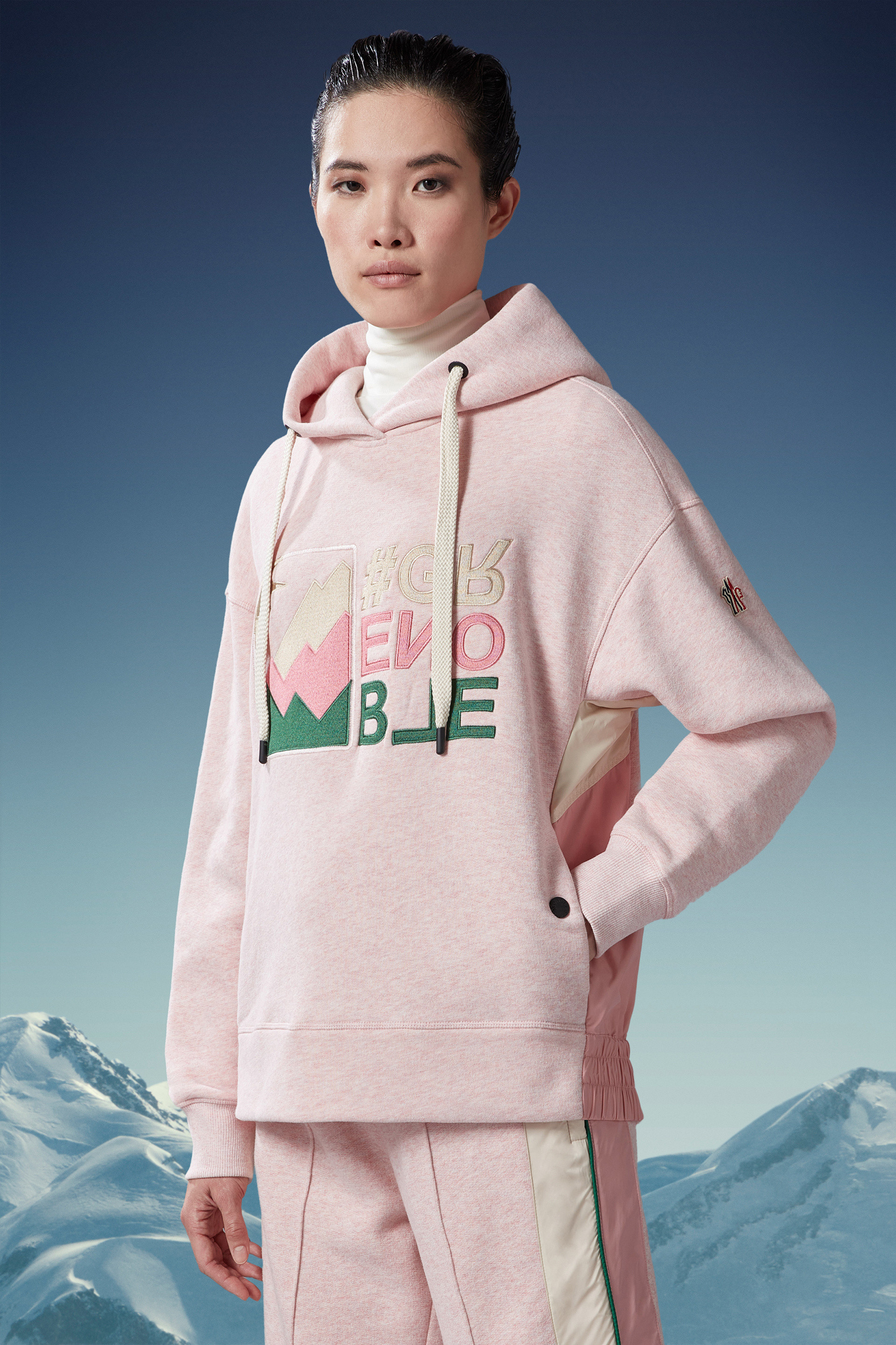 Moncler Mountain Logo-embroidered Cotton Hoodie In Pink
