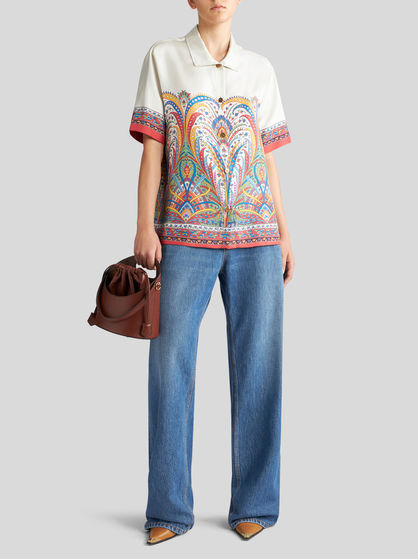 Etro Silk Shirt With Collared Neck And Print In White